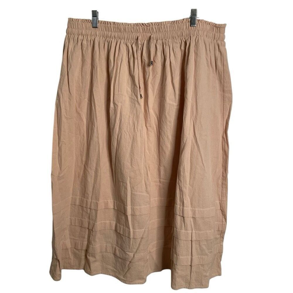 Womens 100% Cotton Midi Skirt 3XL Blush Elastic Waist Coquette Soft Life Lagom